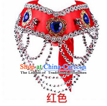 Traditional Handmade Chinese Mongol Nationality Dance Red Hair Accessories Headband, China Mongols Mongolian Minority Nationality Bride Headpiece for Women