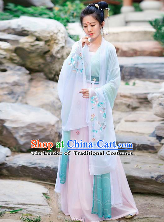 Traditional Ancient Chinese Costume Tang Dynasty Embroidery Wide Sleeve Cardigan, Elegant Hanfu Clothing Chinese Princess Unlined Upper Garment for Women