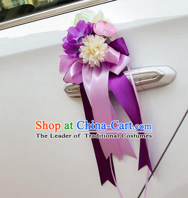 Top Grade Wedding Accessories Decoration, China Style Wedding Car Ornament Purple Flowers Bride Ribbon Garlands