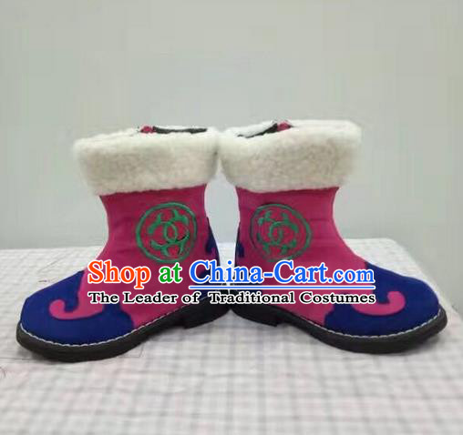 Traditional Chinese Minority Mongol Nationality Ethnic Minorities Children Mongolian Boots Rosy Boots for Kids