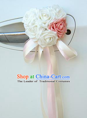 Top Grade Wedding Accessories Decoration, China Style Wedding Car Ornament Six Flowers Bride White Rose Ribbon Garlands