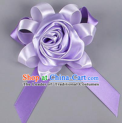 Top Grade Wedding Accessories Decoration Corsage, China Style Wedding Car Ornament Rose Flowers Bride Bridegroom Lilac Ribbon Brooch