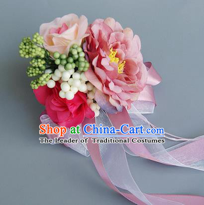 Top Grade Wedding Accessories Decoration, China Style Wedding Car Ornament Pink Flowers Bride Silk Ribbon Garlands