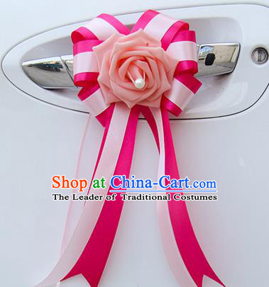 Top Grade Wedding Accessories Decoration, China Style Wedding Car Bowknot Pink Flowers Bride Rosy Long Ribbon Garlands Ornaments