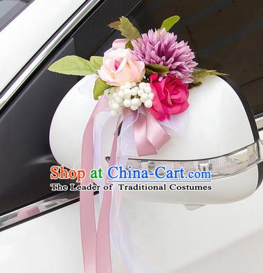 Top Grade Wedding Accessories Decoration, China Style Wedding Car Ornament Flowers Bride Pink Silk Ribbon Garlands