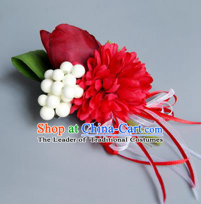 Top Grade Classical Wedding Silk Tulipa Flowers, Bride Emulational Wrist Flowers Bridesmaid Bracelet Flowers for Women