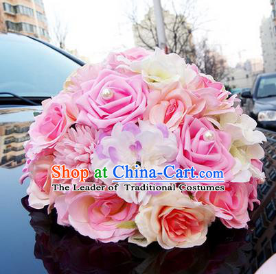 Top Grade Wedding Accessories Pink Ball-flower Decoration, China Style Wedding Car Ornament Ribbon Flowers