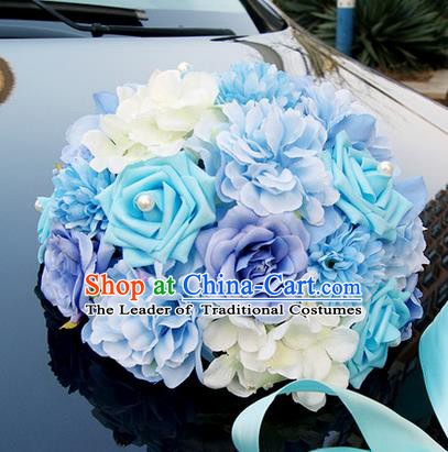 Top Grade Wedding Accessories Blue Ball-flower Decoration, China Style Wedding Car Ornament Ribbon Flowers