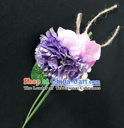 Top Grade Classical Wedding Silk Flowers,Emulational Corsage Bride Purple Brooch Flowers for Women