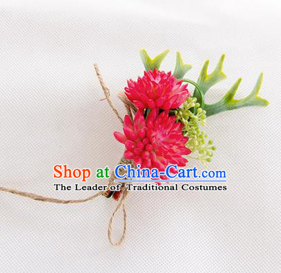 Top Grade Classical Wedding Succulents Flowers,Groom Emulational Corsage Groomsman Rosy Brooch Flowers for Men