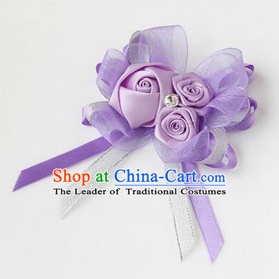 Top Grade Classical Wedding Ribbon Flowers, Bride Emulational Corsage Bridesmaid Lilac Bowknot Brooch Flowers for Women