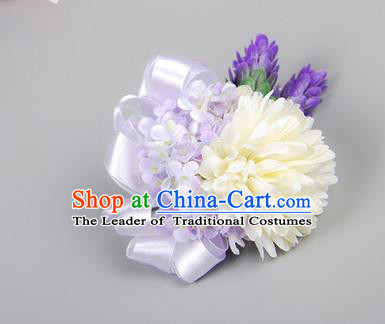 Top Grade Classical Wedding Light Purple Ribbon Flowers, Bride Emulational Corsage Bridesmaid Brooch Flowers for Women