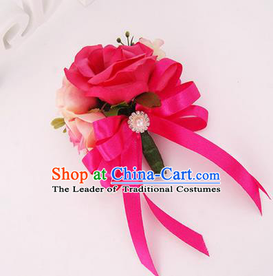 Top Grade Classical Wedding Rosy Silk Flowers, Bride Emulational Corsage Bridesmaid Brooch Flowers for Women