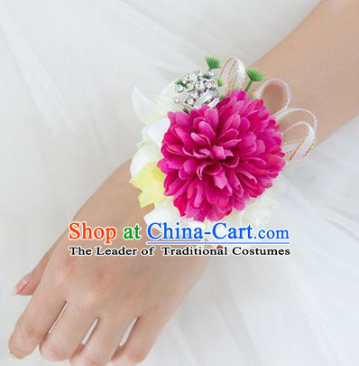 Top Grade Classical Wedding Silk Flowers, Bride Emulational Wrist Flowers Bridesmaid Bracelet Rosy Flowers for Women