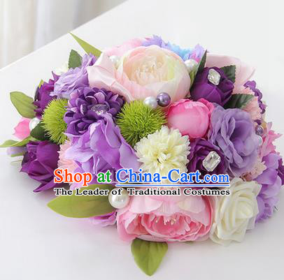 Top Grade Classical Wedding Purple Flowers, Bride Holding Emulational Flowers, Hand Tied Bouquet Flowers for Women