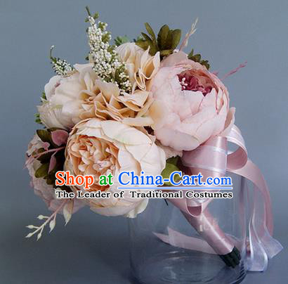 Top Grade Classical Wedding Pink Flowers, Bride Holding Emulational Flowers, Hand Tied Bouquet Flowers for Women