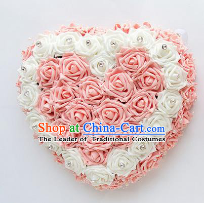 Top Grade Wedding Accessories Crystal Decoration, China Style Wedding Heart-shaped Car Ornament White and Pink Flowers Garland