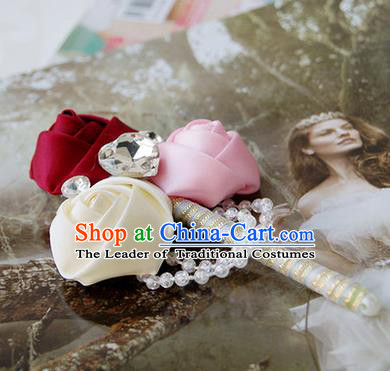 Top Grade Classical Wedding Pink and White Red Ribbon Flowers Brooch,Groom Emulational Corsage Groomsman Crystal Brooch Flowers for Men