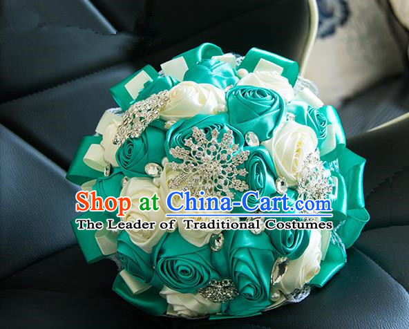 Top Grade Classical Wedding Blue Ribbon Corsage Brooch, Bride Emulational Corsage Bridemaid Brooch Flowers for Women