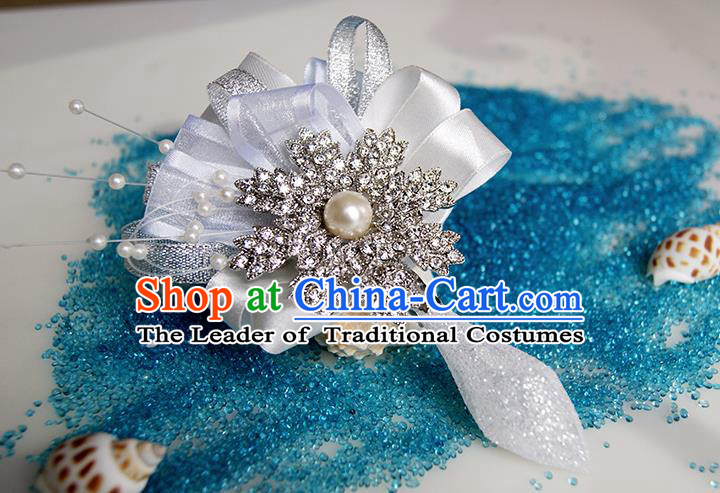 Top Grade Classical Wedding Crystal Corsage Brooch, Groom Bride Pearl Corsage Brooch Flowers