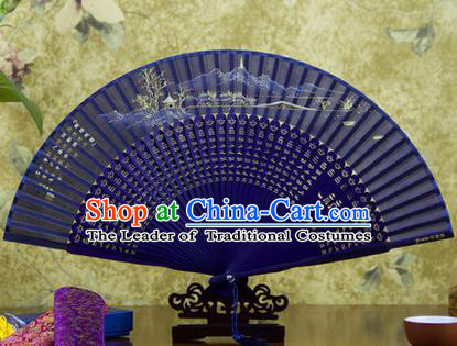 Traditional Chinese Handmade Crafts Folding Fan, China Sensu Painting Hangzhou West Lake Broken Bridge with Thawing Snow Silk Fan Hanfu Fans for Women