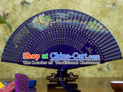 Traditional Chinese Handmade Crafts Folding Fan, China Sensu Painting Hangzhou West Lake Spring View Silk Fan Hanfu Fans for Women