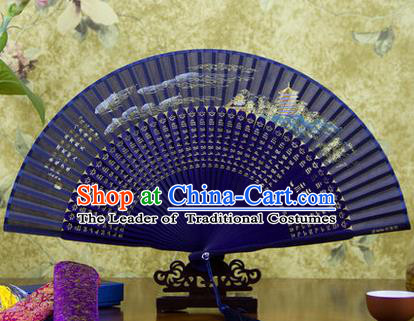 Traditional Chinese Handmade Crafts Folding Fan, China Sensu Painting Qiantang River Tide Silk Fan Hanfu Fans for Women