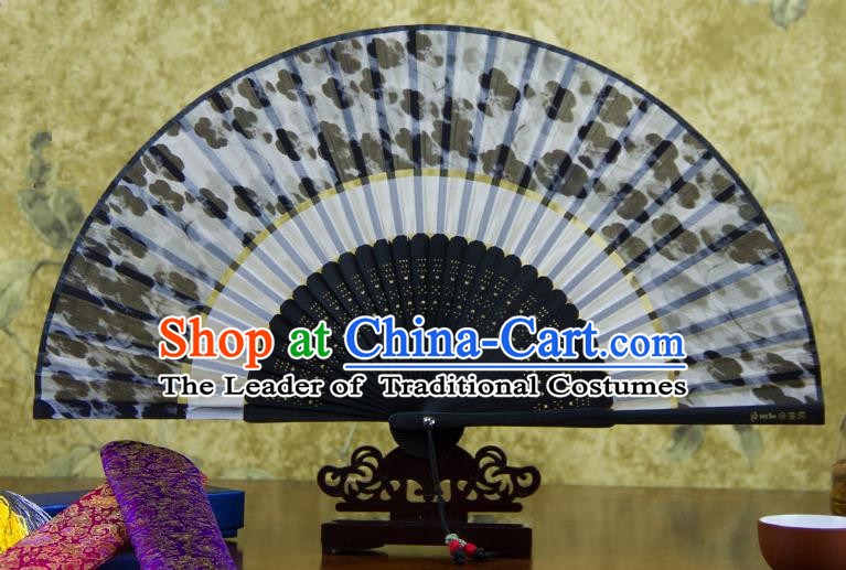 Traditional Chinese Handmade Crafts Two-segment Folding Fan, China Printing Flowers Sensu Black Silk Fan Hanfu Fans for Women