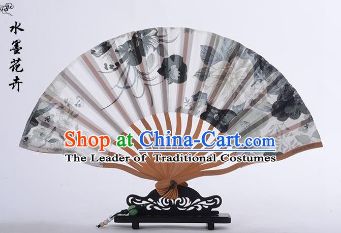 Traditional Chinese Handmade Crafts Folding Fan, China Ink Painting Flower Sensu Silk Fan Hanfu Fans for Women