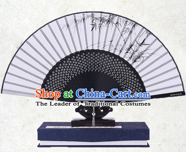 Traditional Chinese Handmade Crafts Folding Fan, China Classical Ink Painting Bamboo Sensu Silk Fan Hanfu Fans for Men