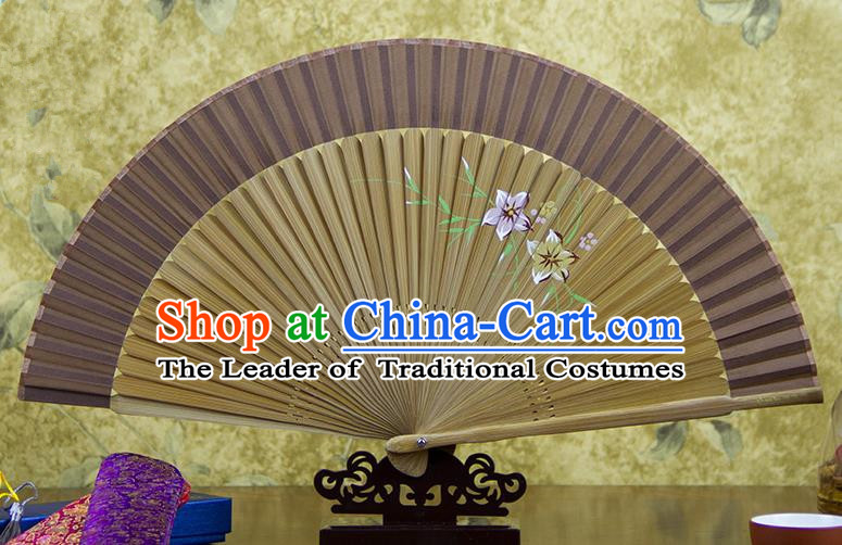 Traditional Chinese Handmade Crafts Hand Painting Flowers Folding Fan, China Classical Brown Sensu Silk Fan Hanfu Fans for Women