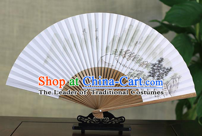 Traditional Chinese Handmade Crafts Ink Painting Scenery Folding Fan, China Classical Art Paper Sensu Xuan Paper Fan Hanfu Fans for Men