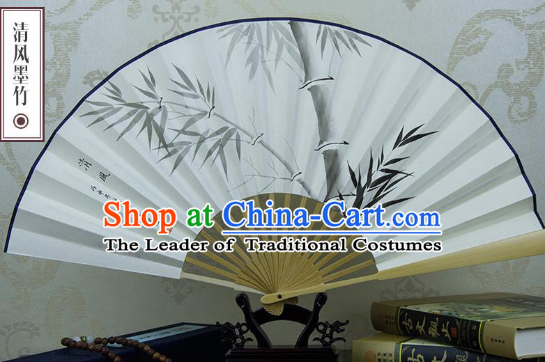 Traditional Chinese Handmade Crafts Xuan Paper Folding Fan, China Classical Art Paper Sensu Ink Painting Bamboo Fan Hanfu Fans for Men