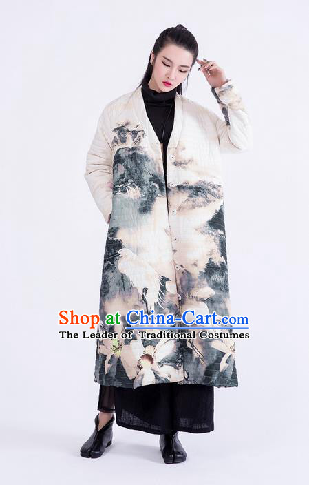 Traditional Chinese Costume Elegant Hanfu Printing Long Coat, China Tang Suit Dust Coat Clothing for Women