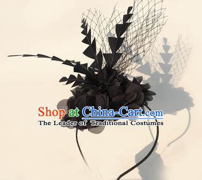 Top Grade Chinese Theatrical Luxury Headdress Ornamental Black Feather Hair Clasp, Halloween Fancy Ball Ceremonial Occasions Handmade Headwear for Women