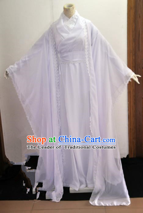 Chinese Ancient Cosplay Swordswoman White Costumes, Chinese Traditional Dress Clothing Chinese Cosplay Princess Costume for Women