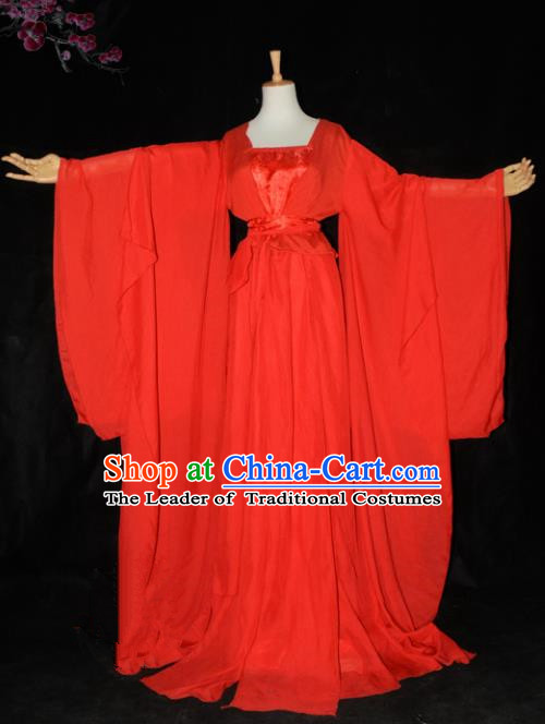 Chinese Ancient Cosplay Tang Dynasty Princess Wedding Costumes, Chinese Traditional Red Fairy Dress Clothing Chinese Cosplay Palace Lady Costume for Women