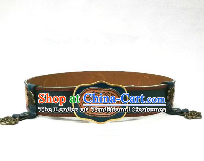 Traditional Handmade Chinese Mongol Nationality Handmade Leather Belts, China Mongols Mongolian Minority Nationality Waistband