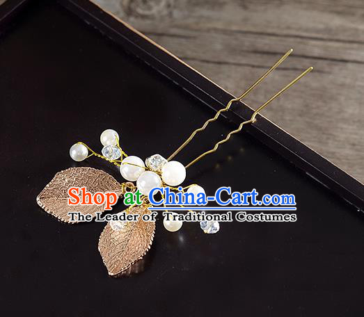 Traditional Handmade Chinese Ancient Classical Wedding Hair Accessories Bride Leaf Hair Stick, China Princess Hairpins Headwear for Women