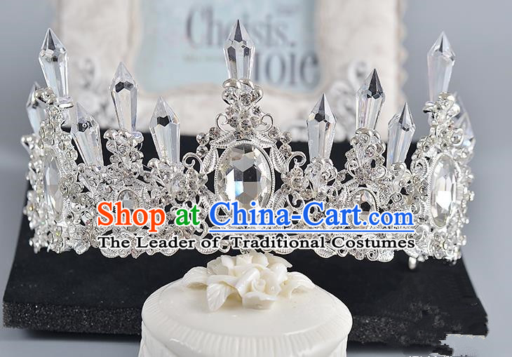 Top Grade Handmade Chinese Classical Hair Accessories Baroque Style Crystal Queen Round Royal Crown, Hair Sticks Hair Jewellery Hair Clasp for Women