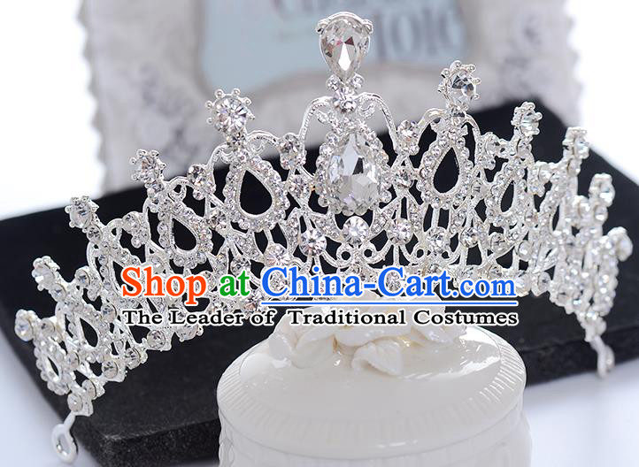 Top Grade Handmade Chinese Classical Hair Accessories Baroque Style Headband Crystal Princess Royal Crown, Hair Sticks Hair Jewellery Hair Clasp for Women