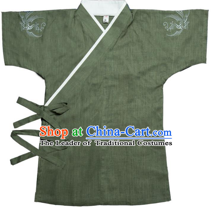 Traditional Ancient Chinese National Costume Hanfu Green Shirts, China Tang Suit Upper Outer Garment Embroidery Clothing for Men