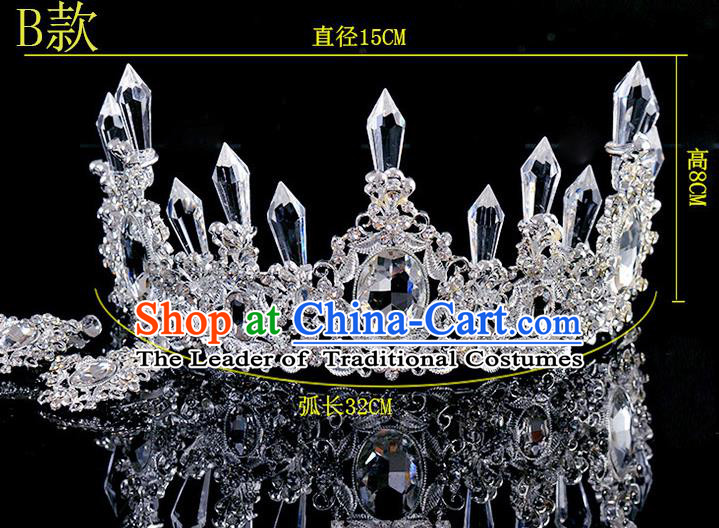 Top Grade Handmade Chinese Classical Hair Accessories Baroque Style Crystal Princess Wedding Royal Crown, Bride Hair Sticks Hair Jewellery Hair Coronet for Women