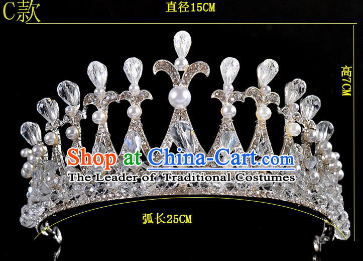 Top Grade Handmade Chinese Classical Hair Accessories Baroque Style Crystal Pearls Princess Wedding Royal Crown, Bride Hair Sticks Hair Jewellery Hair Coronet for Women