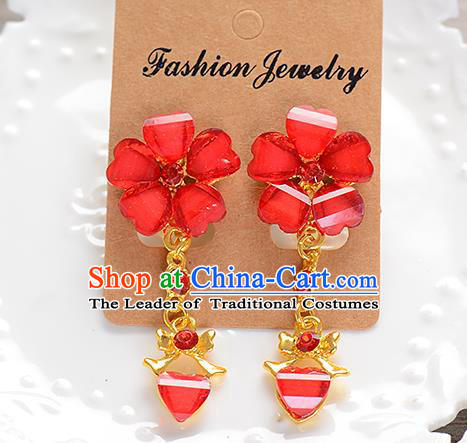 Top Grade Handmade Chinese Classical Jewelry Accessories Baroque Style Wedding Red Flower Earrings Bride Eardrop for Women