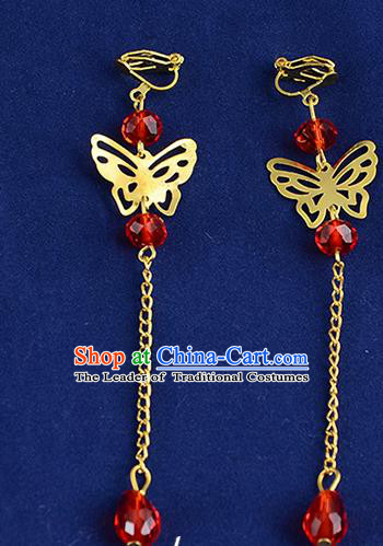 Top Grade Handmade Chinese Classical Jewelry Accessories Xiuhe Suit Wedding Butterfly Earrings Bride Tassel Eardrop for Women