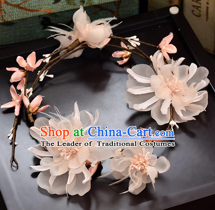 Top Grade Handmade Chinese Classical Hair Accessories Baroque Style Wedding Pink Flowers Hair Clasp Headband Bride Headwear for Women