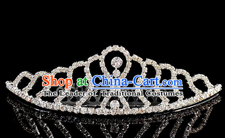 Top Grade Handmade Chinese Classical Hair Accessories Baroque Style Wedding Crystal Royal Crown, Bride Princess Hair Kether Jewellery Hair Clasp for Women