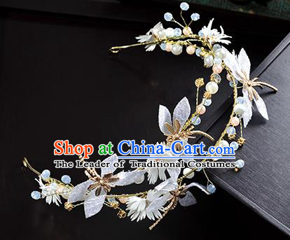 Top Grade Handmade Chinese Classical Hair Accessories Princess Wedding White Flowers Dragonfly Hair Clasp Headband Bride Headwear for Women