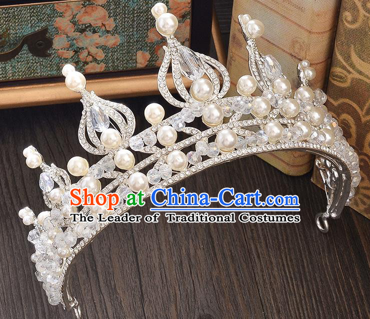 Top Grade Handmade Hair Accessories Baroque Style Wedding Crystal Pearls Royal Crown, Bride Princess Hair Kether Jewellery Imperial Crown for Women